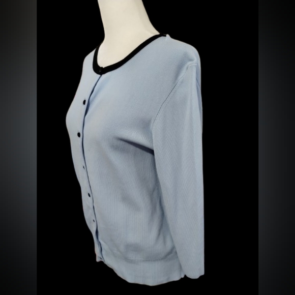 NWOT Worthington Long Sleeve Blue Cardigan with Black Accents Button Down Size L - Picture 2 of 6